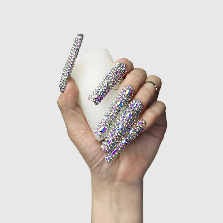 GGddsha 2025 Long Novel Design And Reusable PMMAAcrylic Press On Nails  Handmade Nails Full CoverLuxurious 3D Crystal False Nails With Box Gifts,Stellar Shine SmartPaws