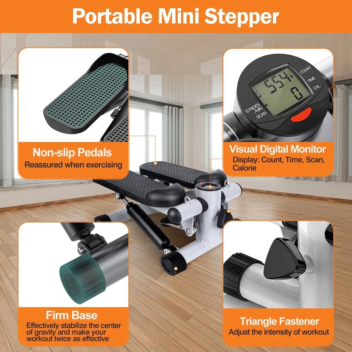Exercise Stepper For Women Mini Fitness Stepper With 2 Resistance Bands LCD Monitor Max 330.7LBS Load Stair Stepper Quiet Stepper SmartPaws