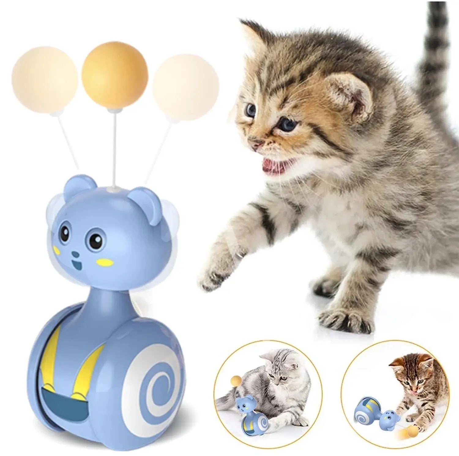 Cat Interactive Feather Toys Pet Bumbler Funny Toy Interactive Cats Toys Cat Rolling Teaser Feather Wand Toys Rotating Ball SmartPaws