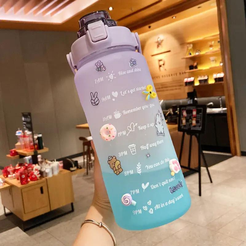 Stickers Water Bottle With Straw 2000ml Cute Portable Scale Bottle SmartPaws