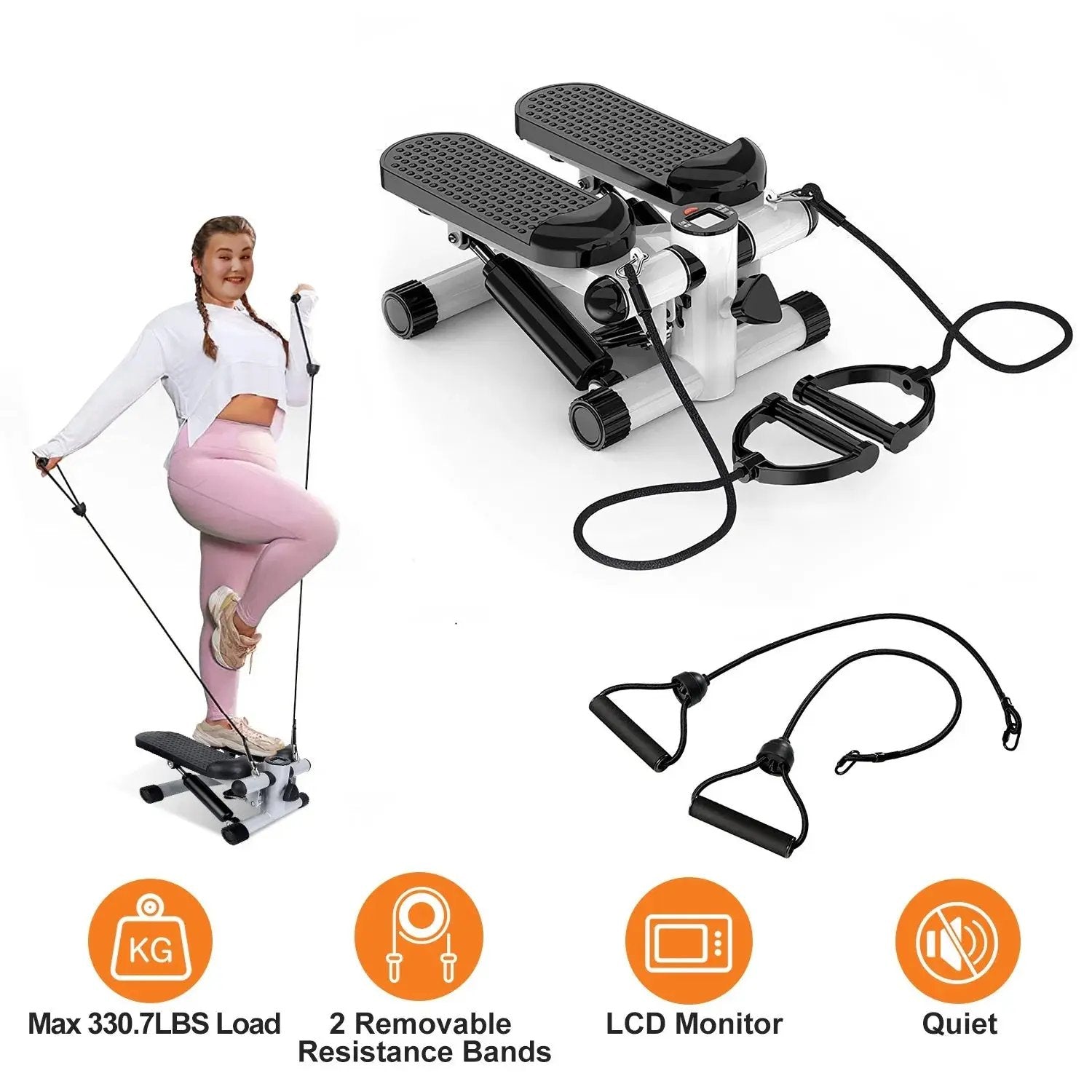 Exercise Stepper For Women Mini Fitness Stepper With 2 Resistance Bands LCD Monitor Max 330.7LBS Load Stair Stepper Quiet Stepper SmartPaws