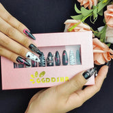 GGddsha Dark Series Pure Handmade Pressed Full StickMedium Almond Nails Hand Painted Designs ReusablePMMA Acrylic Press On Nails With Rhinestones Fake Nailsw Box Ladies Gifts,Eclipse Sketch SmartPaws
