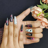GGddsha Dark Series Pure Handmade Pressed Full StickMedium Almond Nails Hand Painted Designs ReusablePMMA Acrylic Press On Nails With Rhinestones Fake Nailsw Box Ladies Gifts,Eclipse Sketch SmartPaws