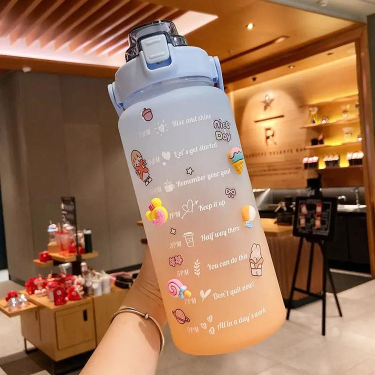 Stickers Water Bottle With Straw 2000ml Cute Portable Scale Bottle SmartPaws