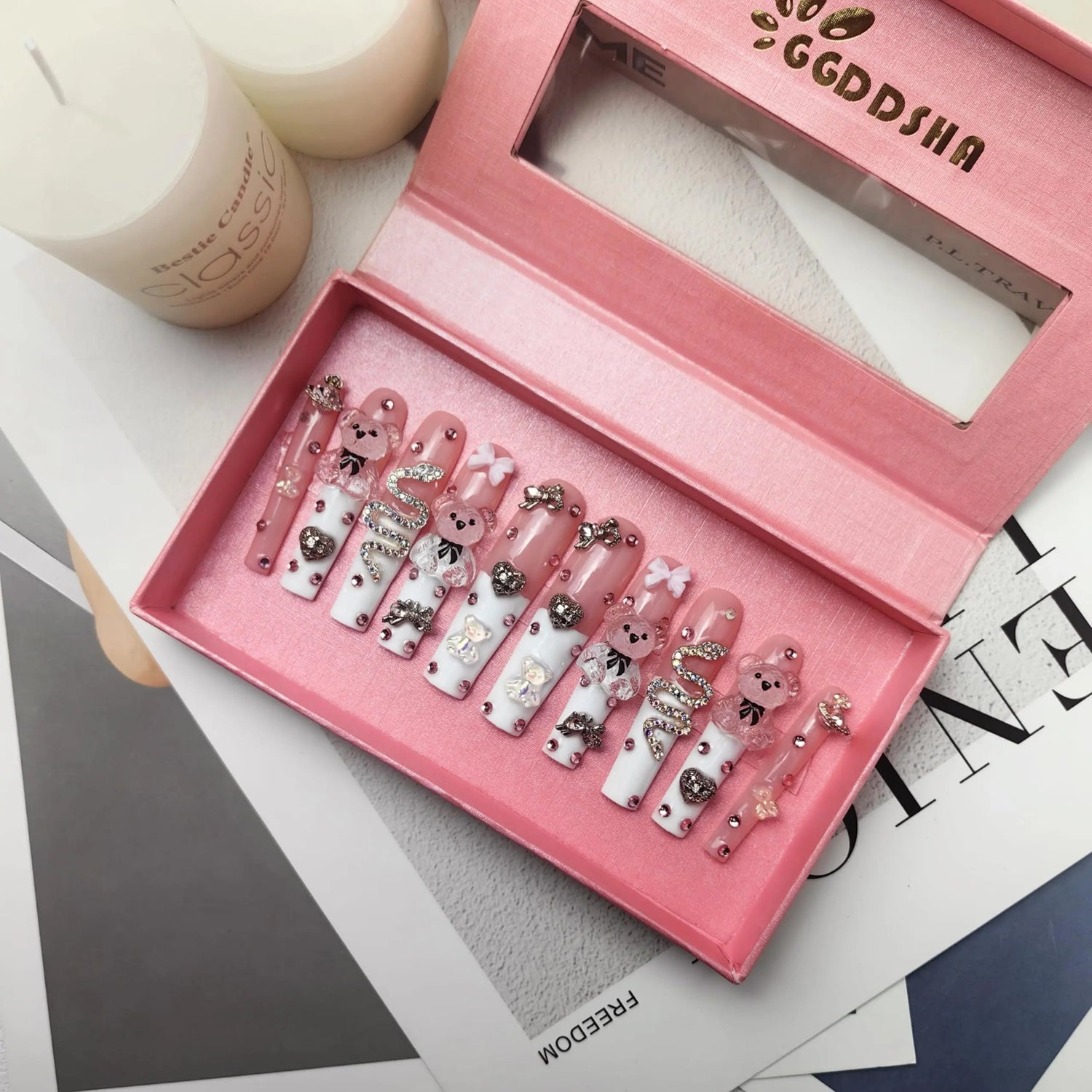 GGddsha 2024 New PMMA Acrylic Press On Nails StunningBling Nails, Rhinestone Fake Nails, Glitter Rhinestone NailsGradient  Fake NailsEnchanted Duo SmartPaws