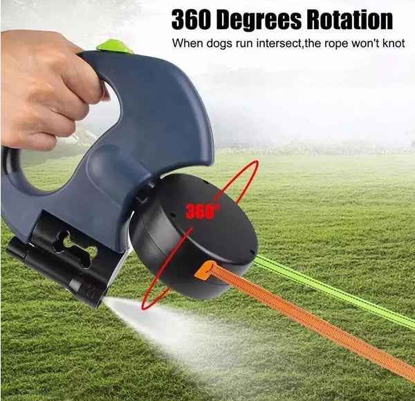 Dual Pet Leash Retractable Reflective Lead 360 Swivel Double Dog Walking Leash