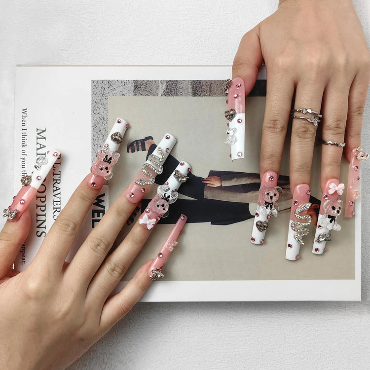 GGddsha 2024 New PMMA Acrylic Press On Nails StunningBling Nails, Rhinestone Fake Nails, Glitter Rhinestone NailsGradient  Fake NailsEnchanted Duo SmartPaws