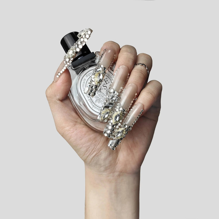 GGddsha 2024 New PMMA Acrylic Press On Nails StunningBling Nails, Rhinestone Fake Nails, Glitter Rhinestone NailsGradient Fake NailsCrystal Cascade SmartPaws