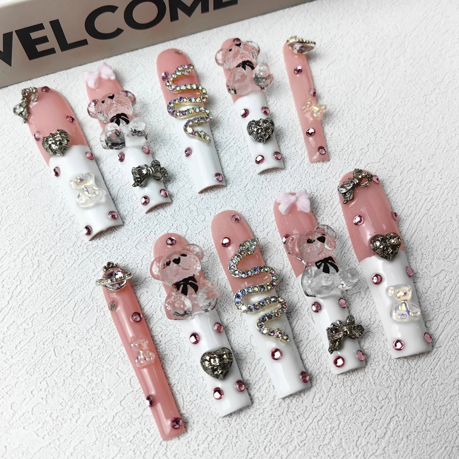 GGddsha 2024 New PMMA Acrylic Press On Nails StunningBling Nails, Rhinestone Fake Nails, Glitter Rhinestone NailsGradient  Fake NailsEnchanted Duo SmartPaws