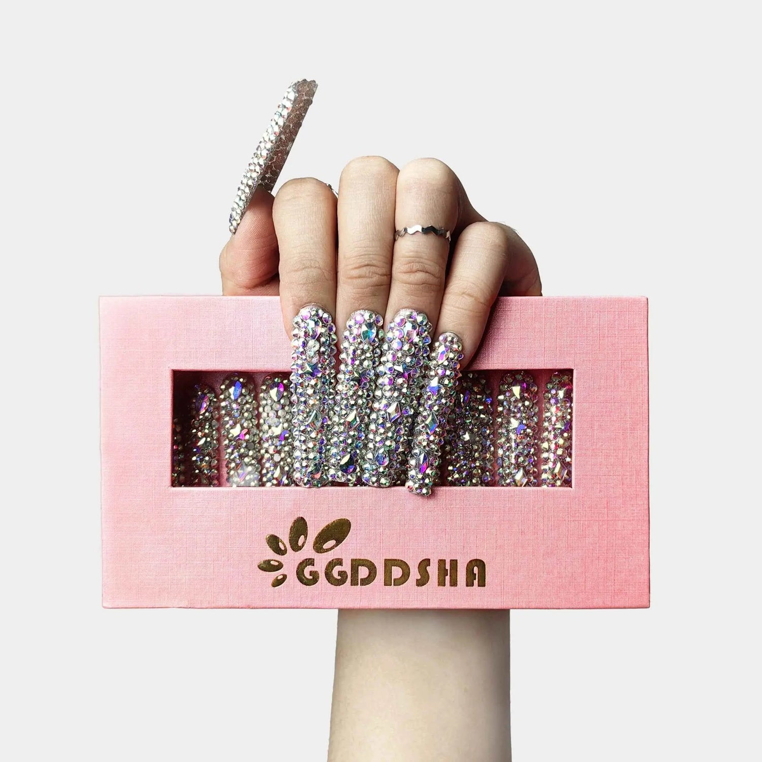 GGddsha 2025 Long Novel Design And Reusable PMMAAcrylic Press On Nails  Handmade Nails Full CoverLuxurious 3D Crystal False Nails With Box Gifts,Stellar Shine