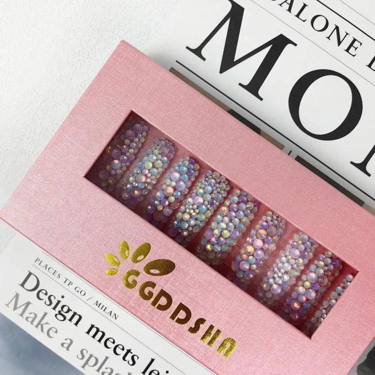 GGddsha 2025 Long Novel Design And Reusable HandmadePMMA Acrylic Press On Nails Full Coverage Candy 3D CrystaFake Nails With Box Gifts For Women,Pastel Galaxy SmartPaws
