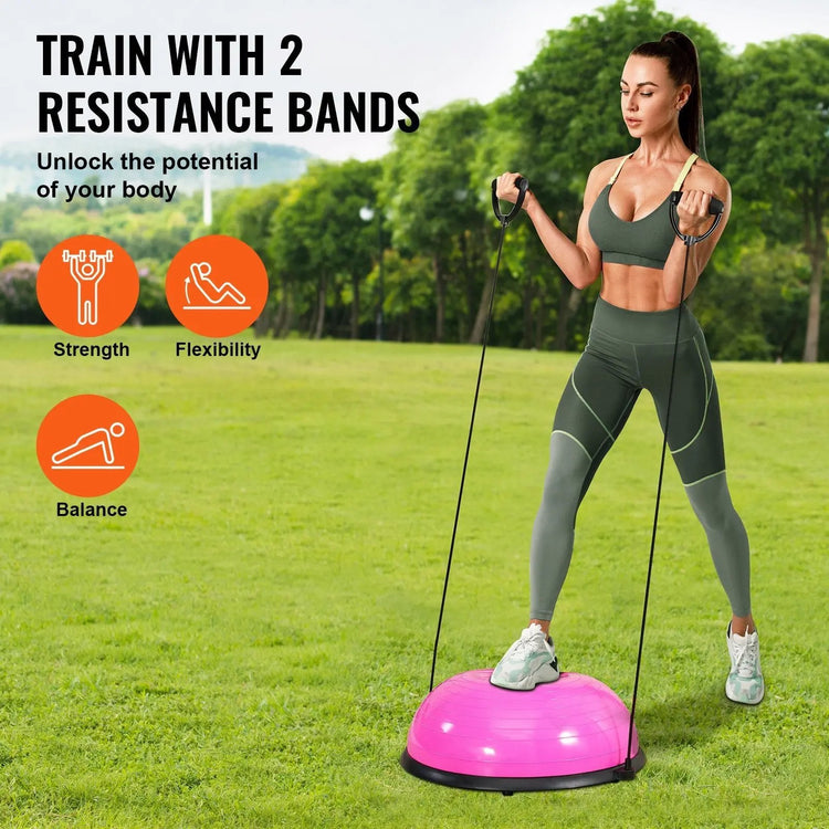 VEVOR Half Exercise Ball Trainer, 23 Inch Balance Ball Trainer, 660lbs Capacity Stability Ball, Yoga Ball With Resistance Bands & Foot Pump, Strength Fitness Ball For Home Gym, Full Body Workout, SmartPaws