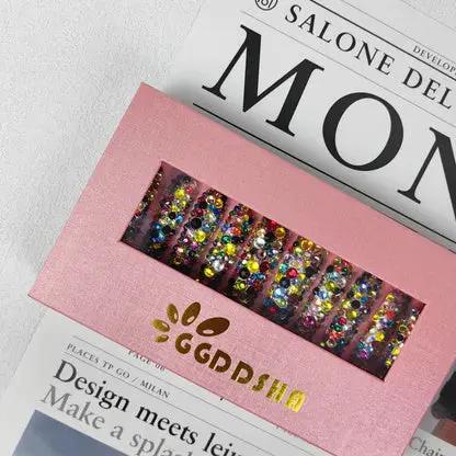 GGddsha 2025 Long Nail Designs Reusable PMMA AcrylicBaroque Glass Style Press-on Nails With Box Gifts ForWomen,Mosaic Mirage SmartPaws