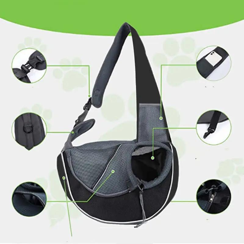 Carrying Pets Bag Outdoor Cross body Bag For Dogs and Cats with breathable design and adjustable straps.