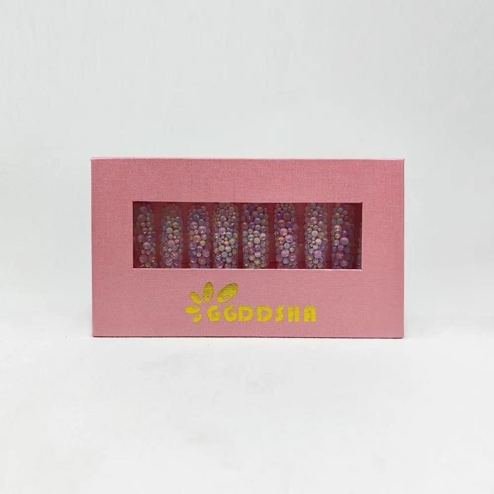 GGddsha 2025 Long Novel Design And Reusable HandmadePMMA Acrylic Press On Nails Full Coverage Candy 3D CrystaFake Nails With Box Gifts For Women,Pastel Galaxy SmartPaws