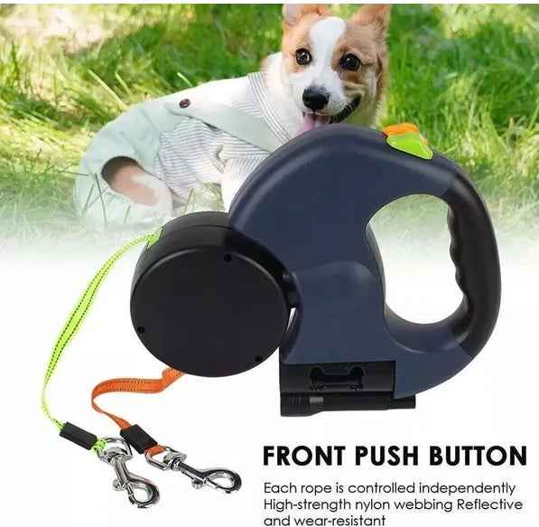 Dual Pet Leash Retractable Reflective Lead 360 Swivel Double Dog Walking Leash