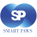 Logo of SMART PAWS with blue and white design on a white background
