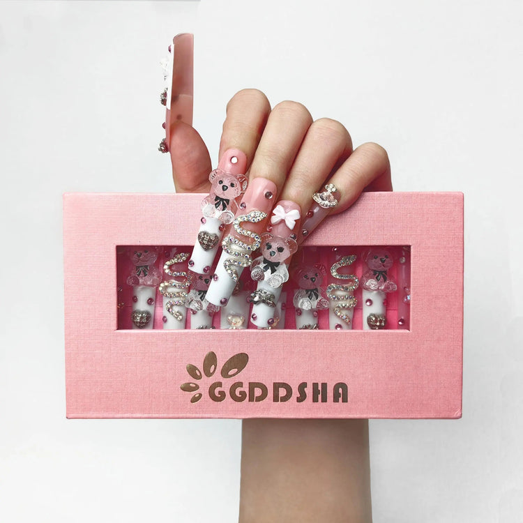 GGddsha 2024 New PMMA Acrylic Press On Nails StunningBling Nails, Rhinestone Fake Nails, Glitter Rhinestone NailsGradient  Fake NailsEnchanted Duo SmartPaws