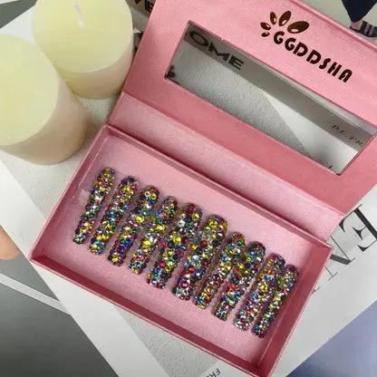 GGddsha 2025 Long Nail Designs Reusable PMMA AcrylicBaroque Glass Style Press-on Nails With Box Gifts ForWomen,Mosaic Mirage SmartPaws