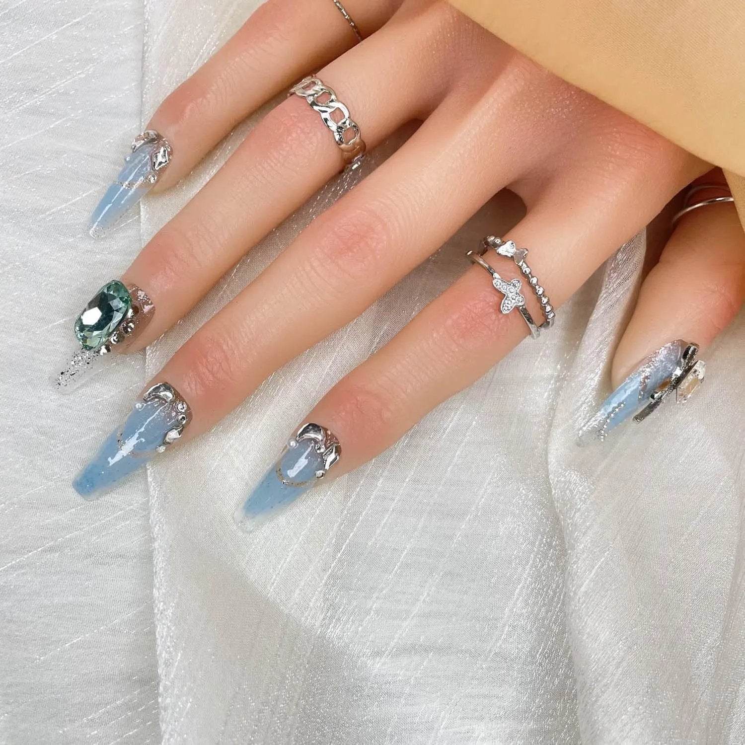 GGDDSHA Handmade Press On Nails, Luxury &Custom Fake Nails 3D Handmade Reusable UVFinished False Nails, Hand-Painted Nail,Nebula Glint SmartPaws