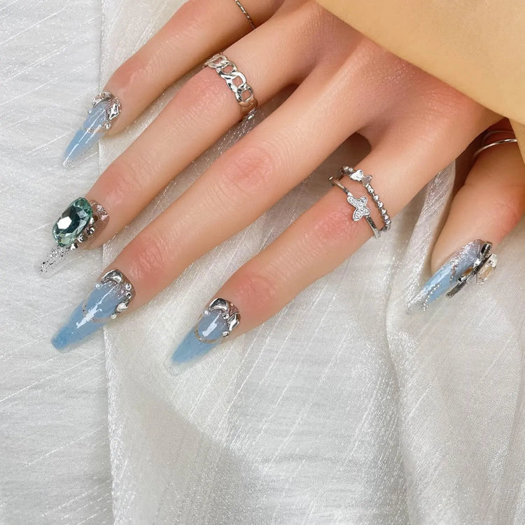 GGDDSHA Handmade Press On Nails, Luxury &Custom Fake Nails 3D Handmade Reusable UVFinished False Nails, Hand-Painted Nail,Nebula Glint SmartPaws