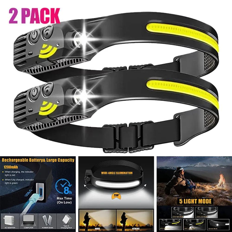 LED Head Torch Rechargeable Waterproof COB Headlamp Motion Sensor Headlight Work Light SmartPaws