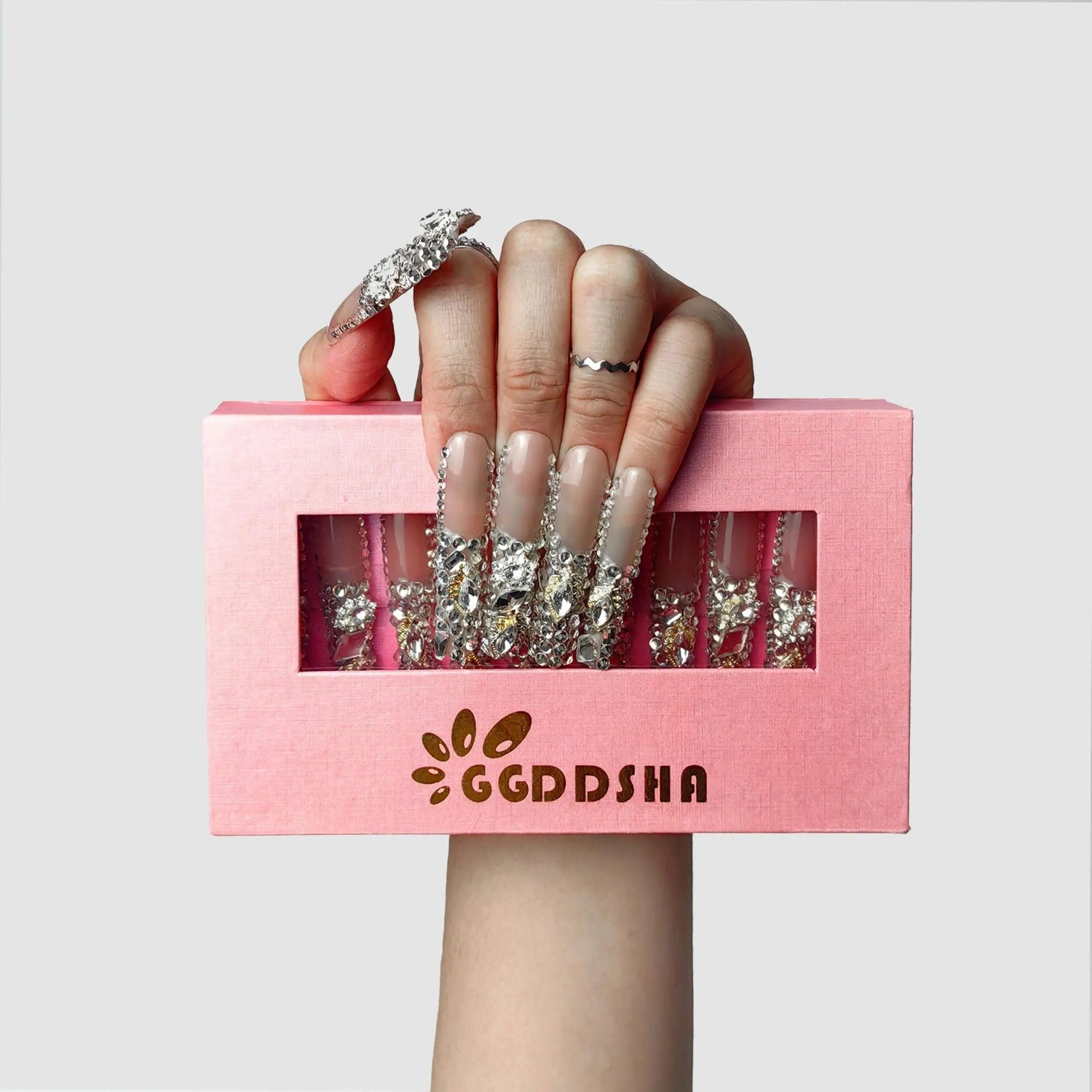 GGddsha 2024 New PMMA Acrylic Press On Nails StunningBling Nails, Rhinestone Fake Nails, Glitter Rhinestone NailsGradient Fake NailsCrystal Cascade SmartPaws