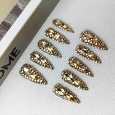 GGddsha Full Diamond Medium Almond Press On NailsReusable PMMA Acrylic Handmade Nails Full Deluxe 3DCrystal Fake Nails W Box Gift For Women,Crown Jewel SmartPaws