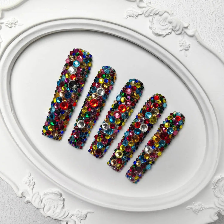 GGddsha 2025 Long Nail Designs Reusable PMMA AcrylicBaroque Glass Style Press-on Nails With Box Gifts ForWomen,Mosaic Mirage SmartPaws